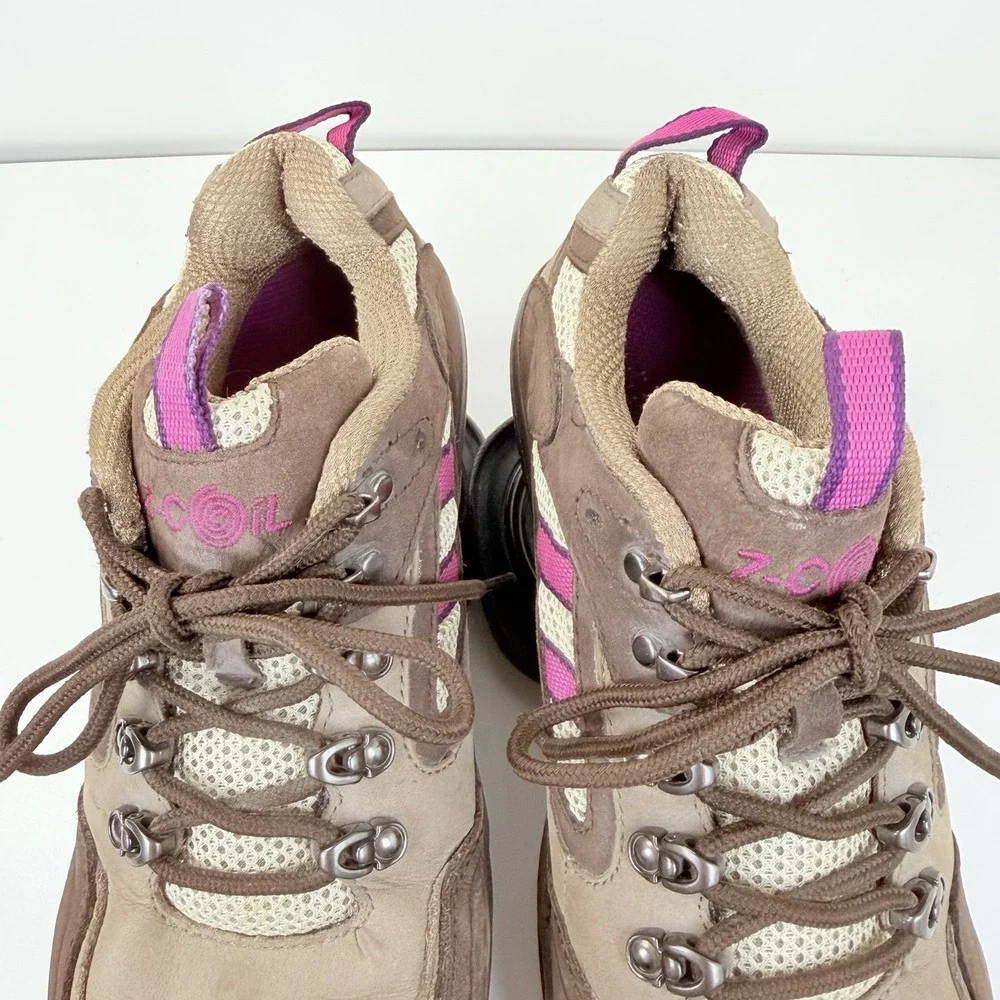 Z-Coil Brown Suede & Mesh Hiking/Walking Shoe W/Heel Spring Shock Absorbing Sz 8